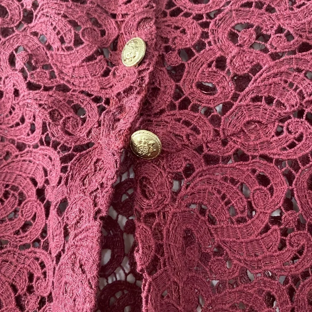 Zara Crochet Lace Eyelet Blouse See Through Maroon Top Women’s Size XS